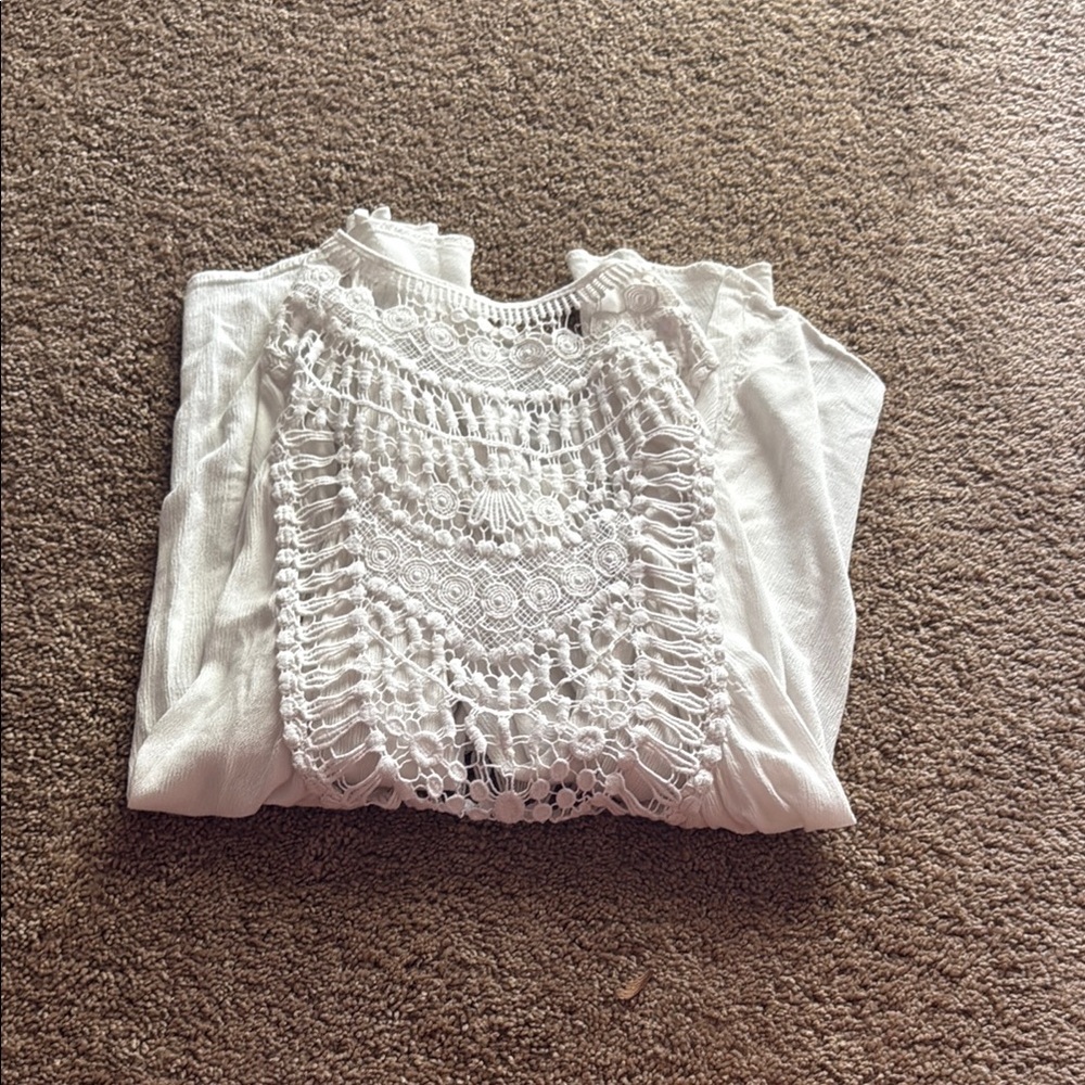 Torrid White Embellished Long Sleeve Blouse